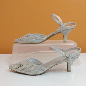 It'S Ok Arielle Silver Glitter Kitten Heels Womens 12W Perforated Pointed Toe
